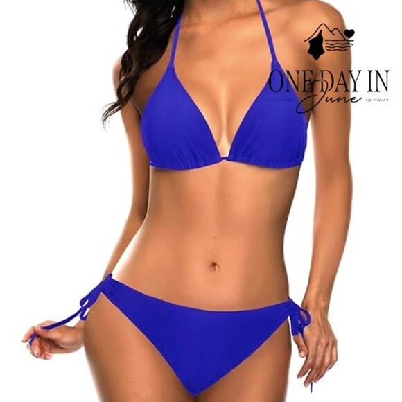 Tempt Me Halter Tie Back Tie Side Bikini Swimsuit Size L - Picture 1 of 6